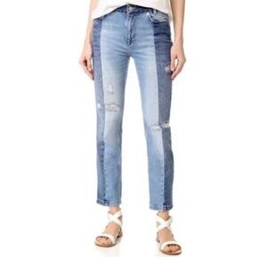 Free People Two-Tone Blue Straight Leg Jeans Size 29